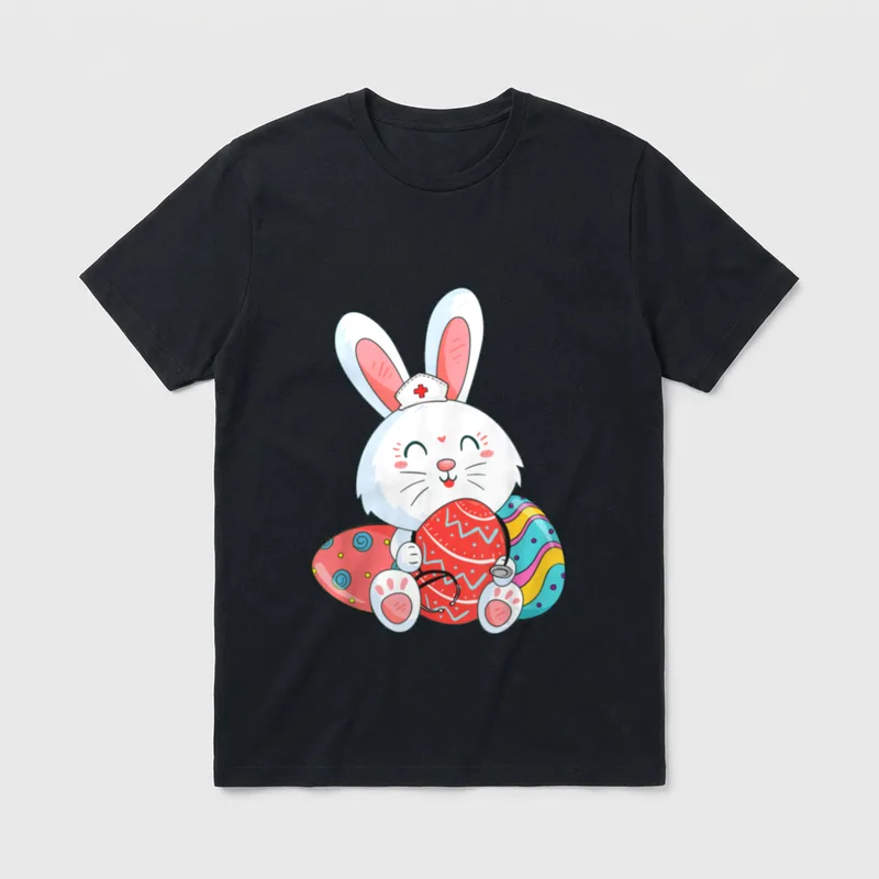 Bunny Nurse Eggs Happy Easter Day T-Shirt – Classic T-Shirt in Black