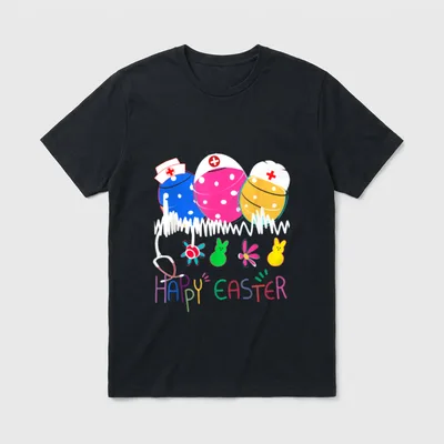 Bunny Egg Nurse T-Shirt – Easter eggs wearing nurse caps with stethoscope and bunny silhouettes – Classic T-Shirt in Black
