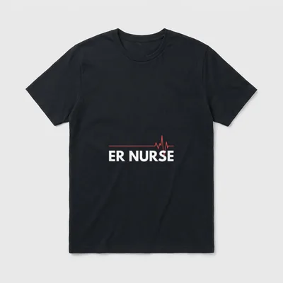 ER NURSE Emergency Room Nursing RN T-Shirt – White ER NURSE letters beneath a red heartbeat line – Classic T-Shirt in Black