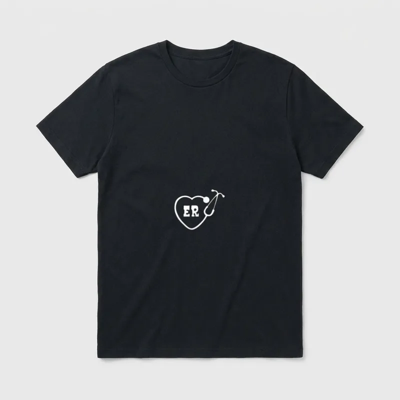 ER Nurse Medical T-Shirt – Stethoscope forming a heart around bold ER letters – Classic T-Shirt in Black