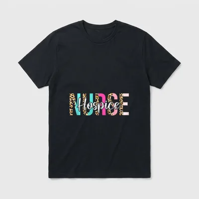Hospice Nurse RN Emergency Room T-Shirt – Hospice text over patterned NURSE lettering – Classic T-Shirt in Black