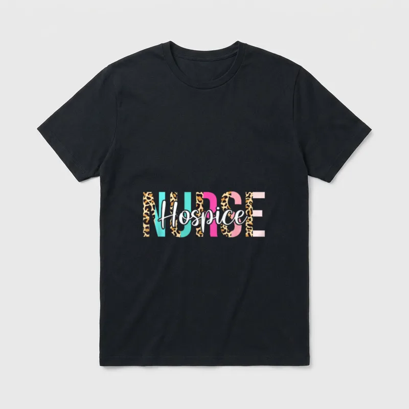 Hospice Nurse RN Emergency Room T-Shirt – Hospice text over patterned NURSE lettering – Classic T-Shirt in Black