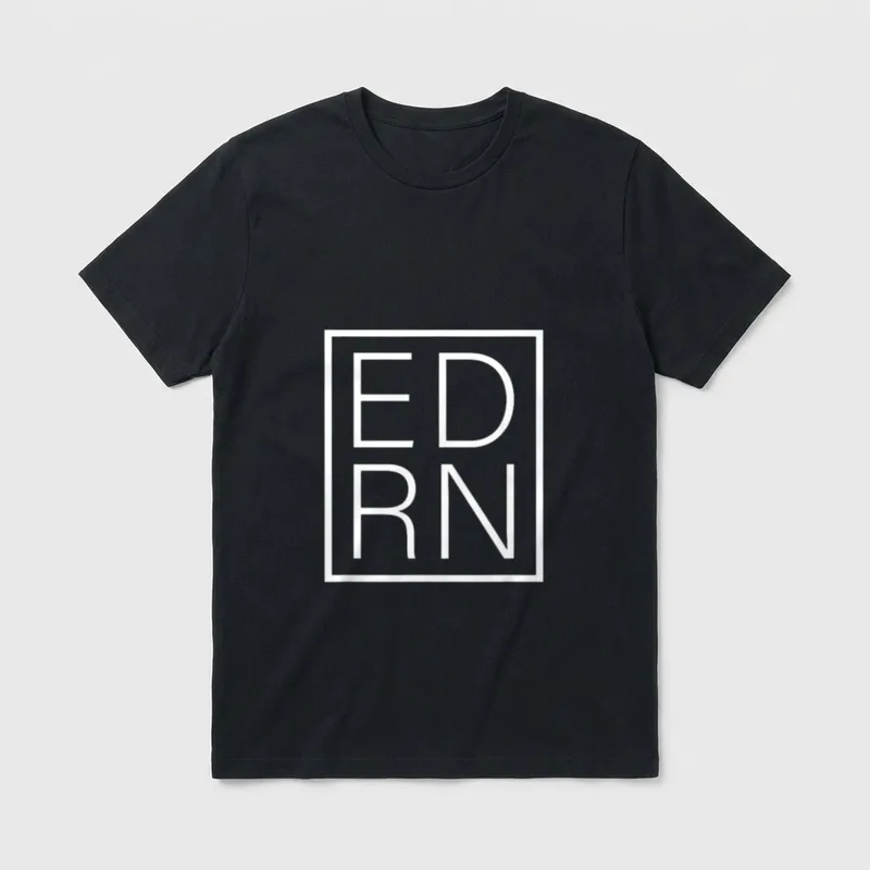 EDRN Emergency Room ER ED Registered T-Shirt – White EDRN lettering inside a clean square frame – Classic T-Shirt in Black