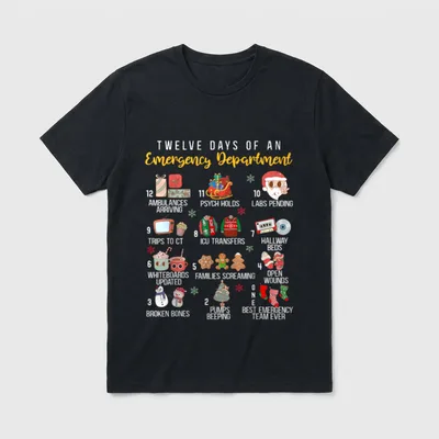 Nurses 12 Days of Christmas Shirt – Classic T-Shirt in Black