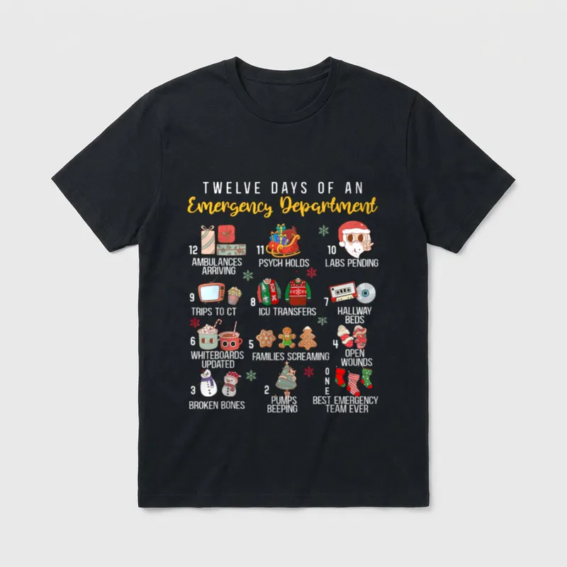Nurses 12 Days of Christmas Shirt – Classic T-Shirt in Black