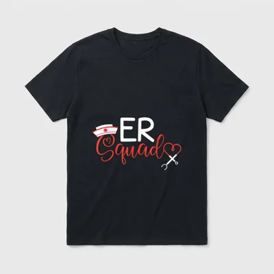 ER Nurse Squad T-Shirt – ER Squad lettering with a nurse cap and a heart stethoscope – Classic T-Shirt in Black