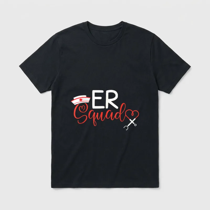 ER Nurse Squad T-Shirt – ER Squad lettering with a nurse cap and a heart stethoscope – Classic T-Shirt in Black