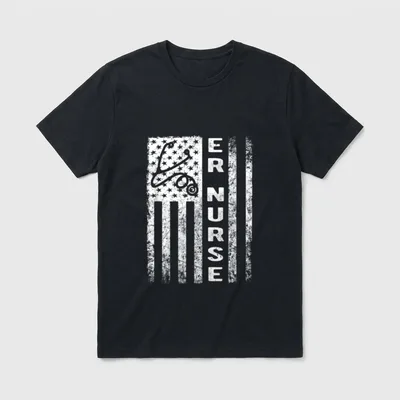 ER Nurse Flag T-Shirt – ER NURSE lettering with distressed American flag and stethoscope – Classic T-Shirt in Black
