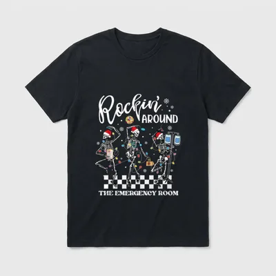 ER Christmas Nurse Rockin Around T-Shirt – Classic T-Shirt in Black