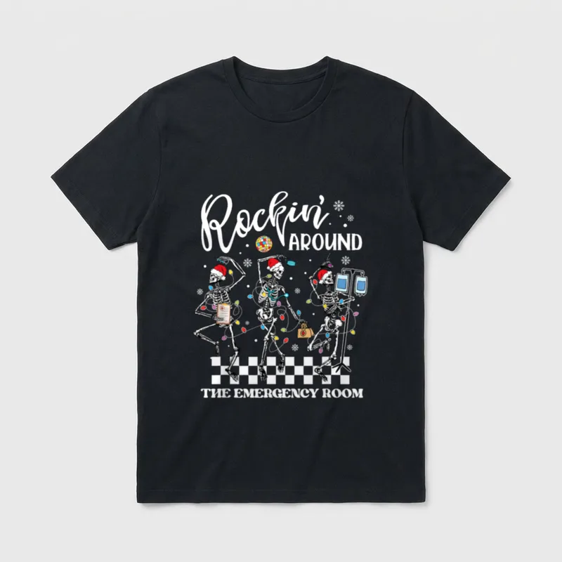 ER Christmas Nurse Rockin Around T-Shirt – Classic T-Shirt in Black