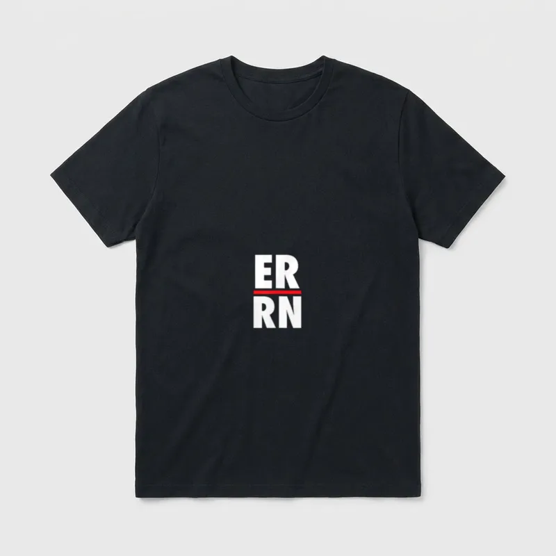 ER RN Emergency Room Registered Nurse T-Shirt – White ER and RN letters separated by a red line – Classic T-Shirt in Black