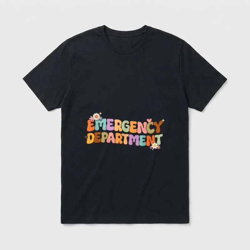 Groovy Emergency Nurse ED ER Room T-Shirt – EMERGENCY DEPARTMENT in colorful retro lettering – Classic T-Shirt in Black