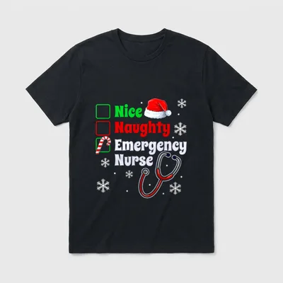 Nice Naughty Emergency Nurse Christmas ER T-Shirt – Classic T-Shirt in Black