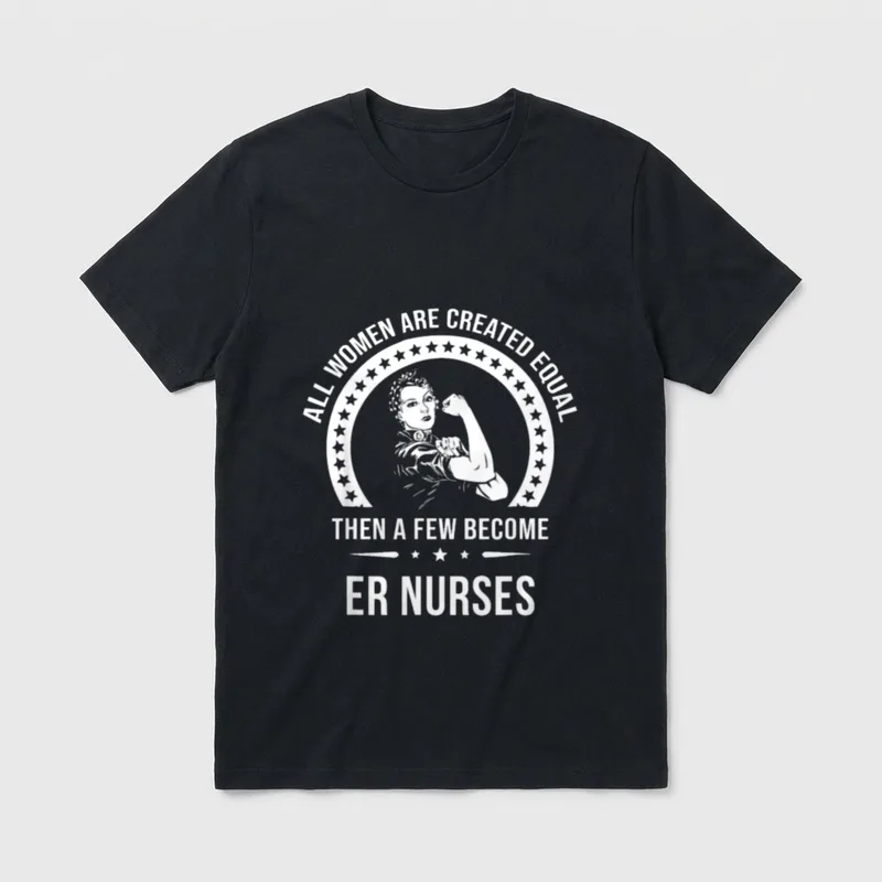 ER Nurse Created T-Shirt – Classic flexing woman emblem with ER nurse lettering and stars – Classic T-Shirt in Black