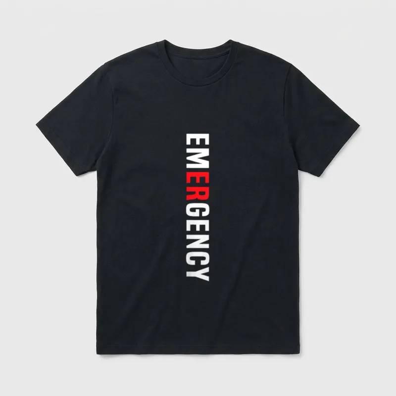 Emergency Department Room Nurse Healthcare T-Shirt – Vertical emergency text with red ER letters – Classic T-Shirt in Black