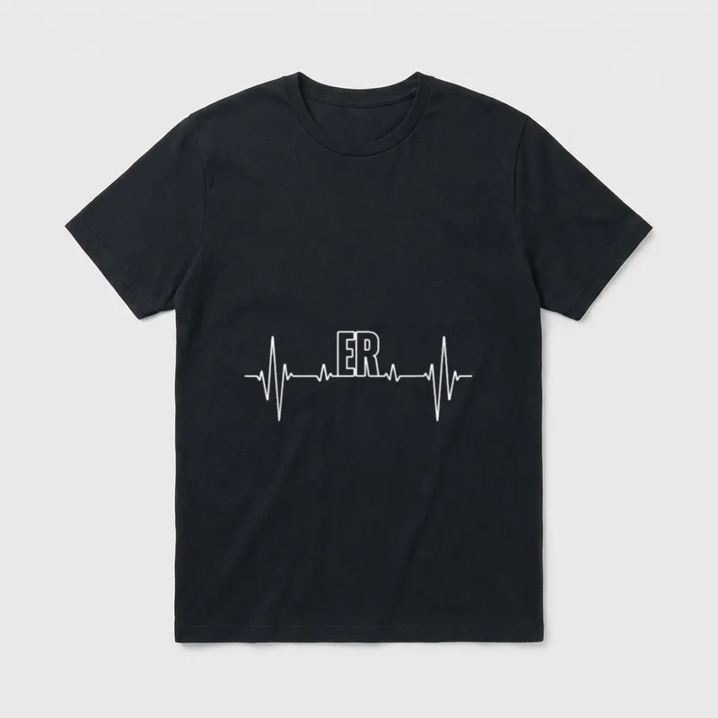 Cool ER T-Shirt – Hollow ER lettering centered on an EKG heartbeat pulse line – Classic T-Shirt in Black