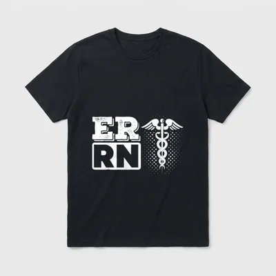 ER RN Emergency Room Registered Medicine T-Shirt – ER RN lettering with caduceus emblem – Classic T-Shirt in Black