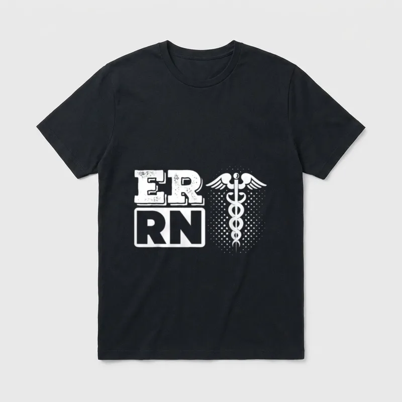 ER RN Emergency Room Registered Medicine T-Shirt – ER RN lettering with caduceus emblem – Classic T-Shirt in Black