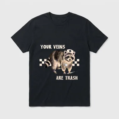 Veins Are Trash Funny Raccoon Nurse T-Shirt – Classic T-Shirt in Black
