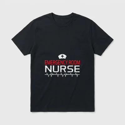 Nurse Cute Emergency Room T-Shirt – EMERGENCY ROOM NURSE with nursing cap and heartbeat line – Classic T-Shirt in Black
