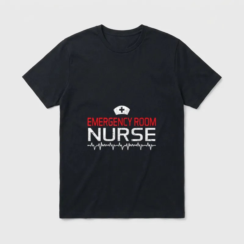 Nurse Cute Emergency Room T-Shirt – EMERGENCY ROOM NURSE with nursing cap and heartbeat line – Classic T-Shirt in Black