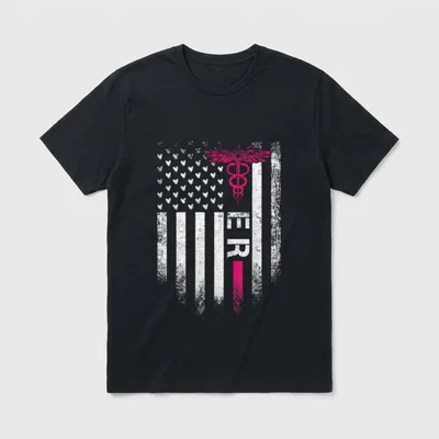 USA Flag ER Emergency Room Nurse T-Shirt – Classic T-Shirt in Black