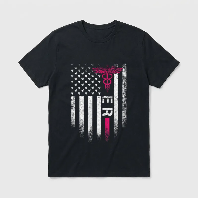 USA Flag ER Emergency Room Nurse T-Shirt – Classic T-Shirt in Black