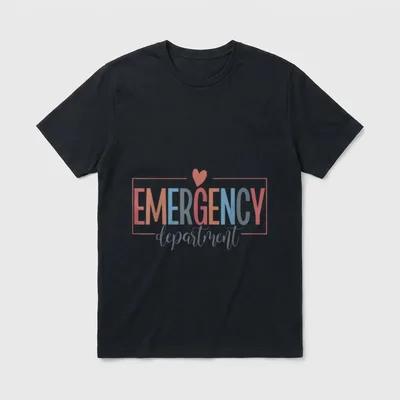 Emergency Department Room Nurse ER T-Shirt – EMERGENCY department lettering with top heart icon – Classic T-Shirt in Black