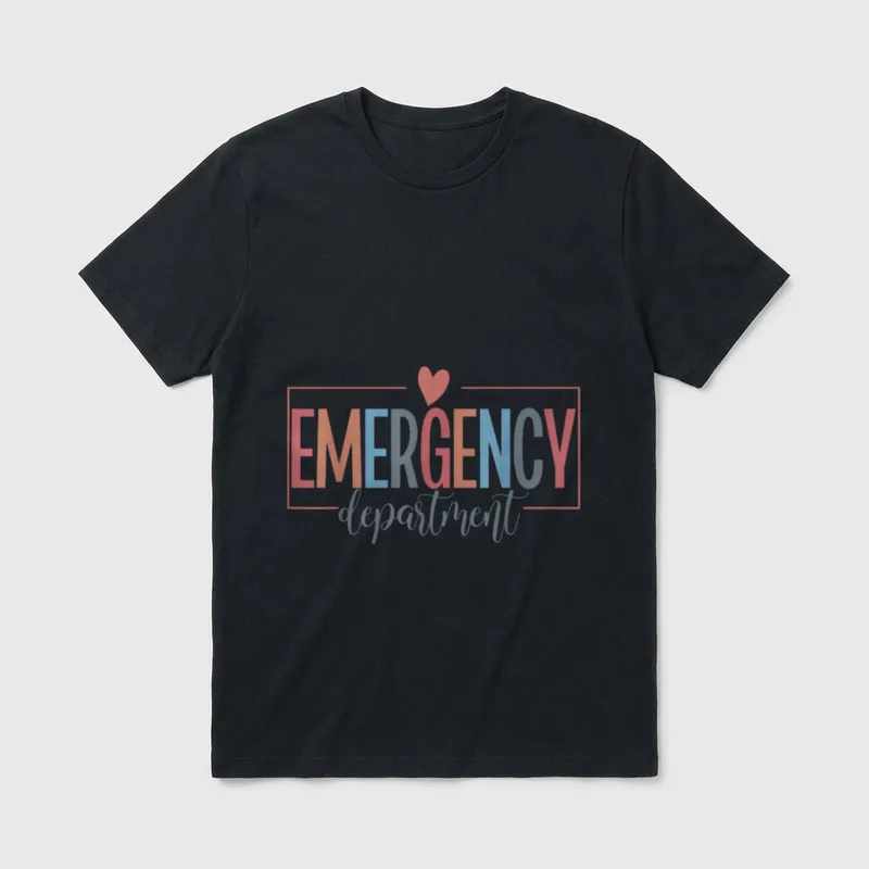 Emergency Department Room Nurse ER T-Shirt – EMERGENCY department lettering with top heart icon – Classic T-Shirt in Black