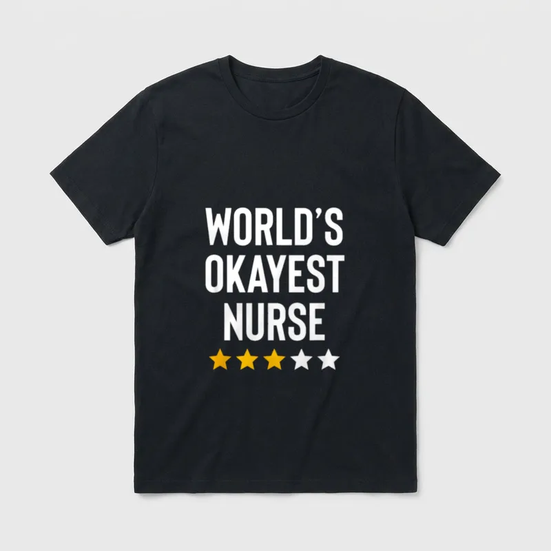 Worlds Okayest Nurse ER CNA RN T-Shirt – WORLD’S OKAYEST NURSE with star rating – Classic T-Shirt in Black