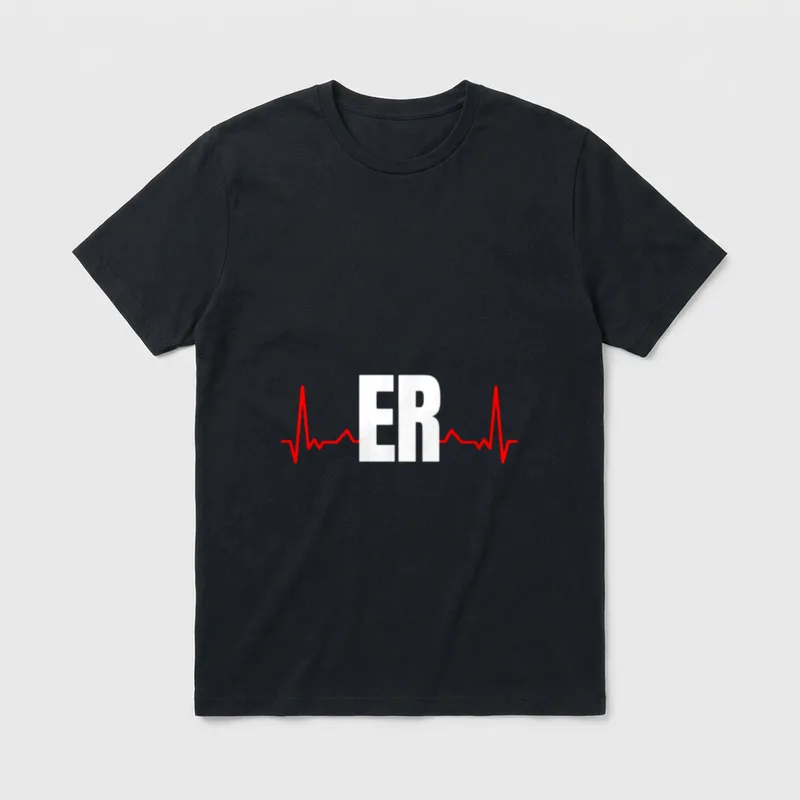 Emergency Medicine Room Nurse ER Get T-Shirt – White ER lettering over a red heartbeat line – Classic T-Shirt in Black