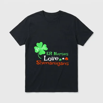 ER Nurses Shenanigans St Patrick Day T-Shirt – ER Nurses Love Shenanigans with an EKG clover – Classic T-Shirt in Black