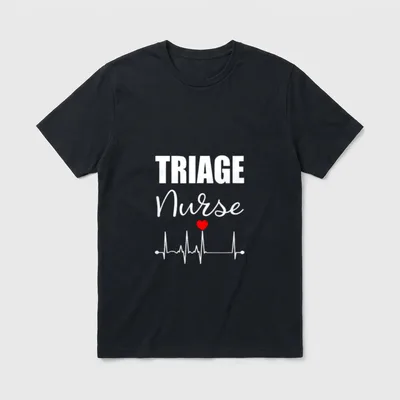 Triage Nurse T-Shirt – TRIAGE Nurse text with a heartbeat line and small red heart – Classic T-Shirt in Black