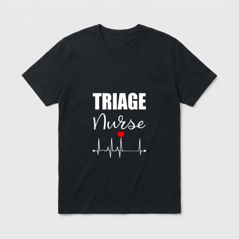 Triage Nurse T-Shirt – TRIAGE Nurse text with a heartbeat line and small red heart – Classic T-Shirt in Black