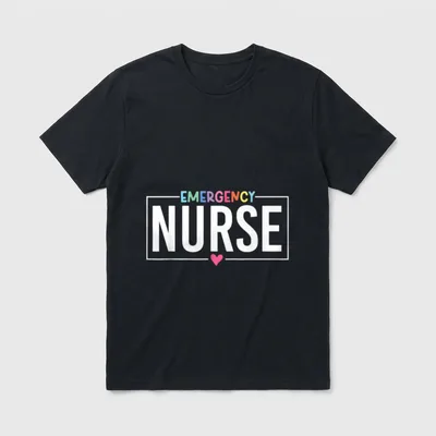 Emergency Nurse ER Room School Nursing T-Shirt – EMERGENCY NURSE lettering with a small pink heart – Classic T-Shirt in Black