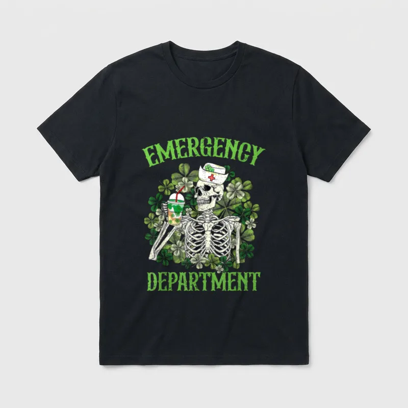 Emergency Department Skeleton Latte ER Nurse T-Shirt – Classic T-Shirt in Black