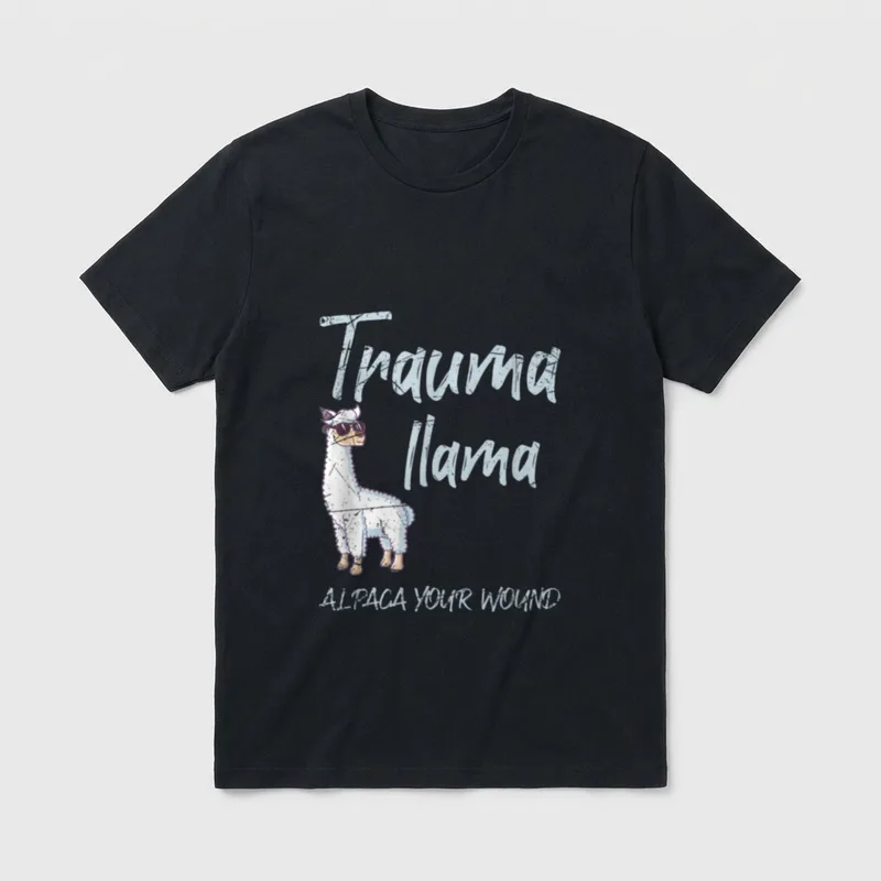 Trauma Llama Alpaca Animal Motif Nurse T-Shirt – Classic T-Shirt in Black