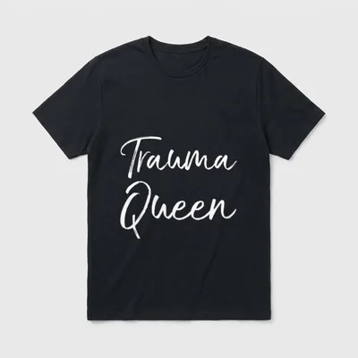 Funny Emergency Room Nursing T-Shirt – Trauma Queen written in flowing white brush script – Classic T-Shirt in Black