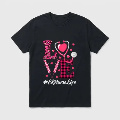 Love Stethoscope Hearts ER Nurse Valentine's T-Shirt – Classic T-Shirt in Black