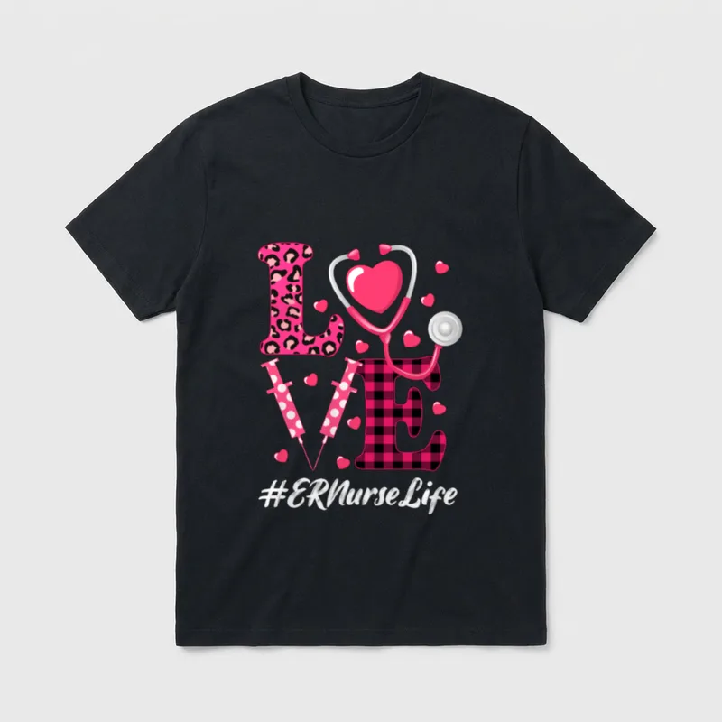 Love Stethoscope Hearts ER Nurse Valentine's T-Shirt – Classic T-Shirt in Black