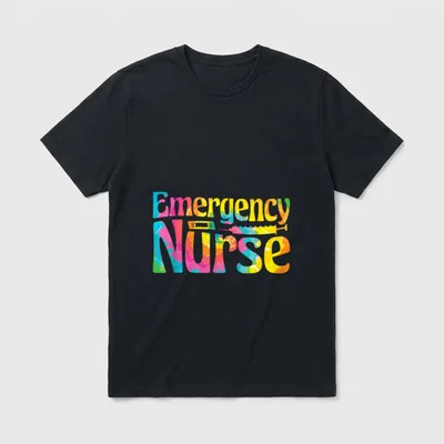 emergency nurse t-shirt – Colorful Emergency Nurse text with bandage and syringe – Classic T-Shirt in Black