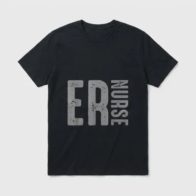 Vintage Distressed ER Nurse T-Shirt – Distressed ER NURSE typography printed on the front – Classic T-Shirt in Black