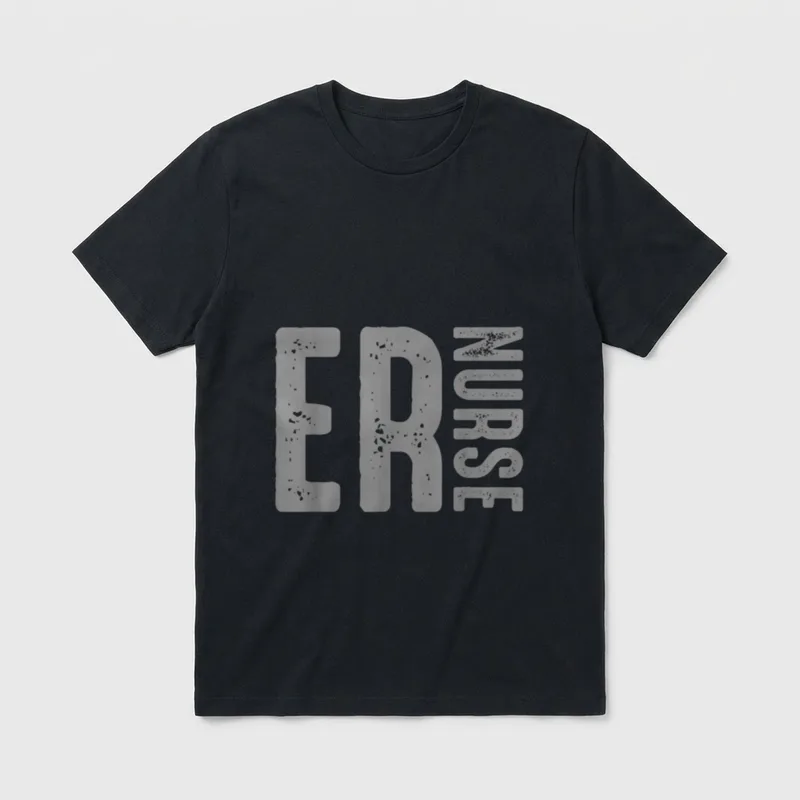 Vintage Distressed ER Nurse T-Shirt – Distressed ER NURSE typography printed on the front – Classic T-Shirt in Black