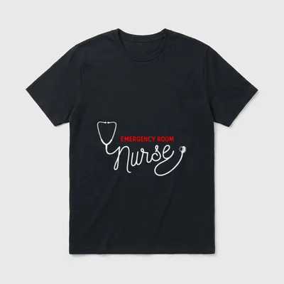 ER Nurse Clothing T-Shirt – Red EMERGENCY ROOM text with stethoscope nurse script – Classic T-Shirt in Black