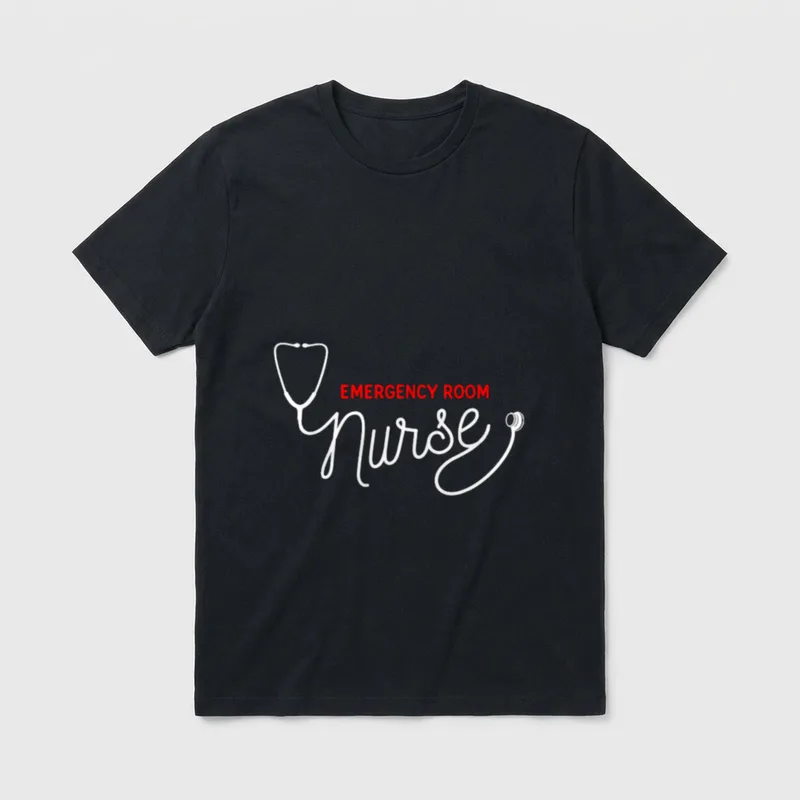 ER Nurse Clothing T-Shirt – Red EMERGENCY ROOM text with stethoscope nurse script – Classic T-Shirt in Black