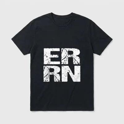 ER RN Emergency Room Registered Cool T-Shirt – White distressed block letters reading ER RN – Classic T-Shirt in Black