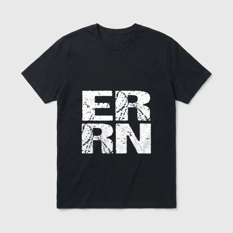 ER RN Emergency Room Registered Cool T-Shirt – White distressed block letters reading ER RN – Classic T-Shirt in Black
