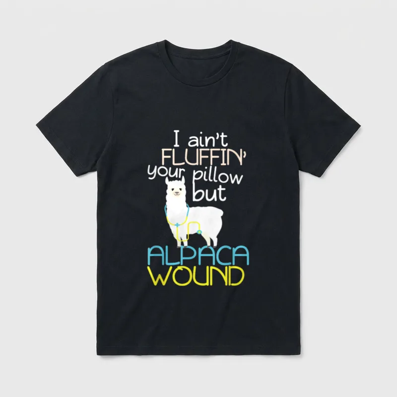 Alpaca Wound Care Nurse Trauma ER T-Shirt – White alpaca with a stethoscope and wound care pun – Classic T-Shirt in Black