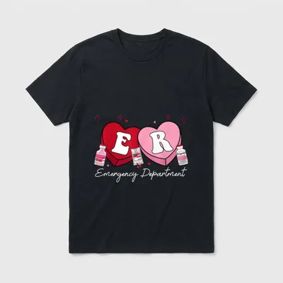 Department Candy Heart Valentine Day ER T-Shirt – Classic T-Shirt in Black