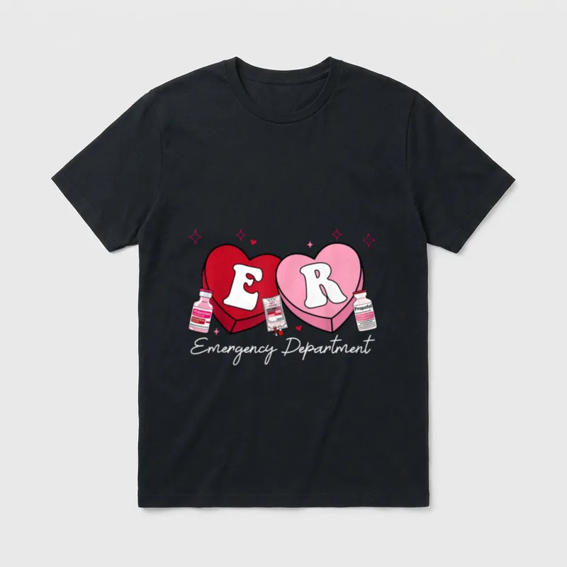 Department Candy Heart Valentine Day ER T-Shirt – Classic T-Shirt in Black